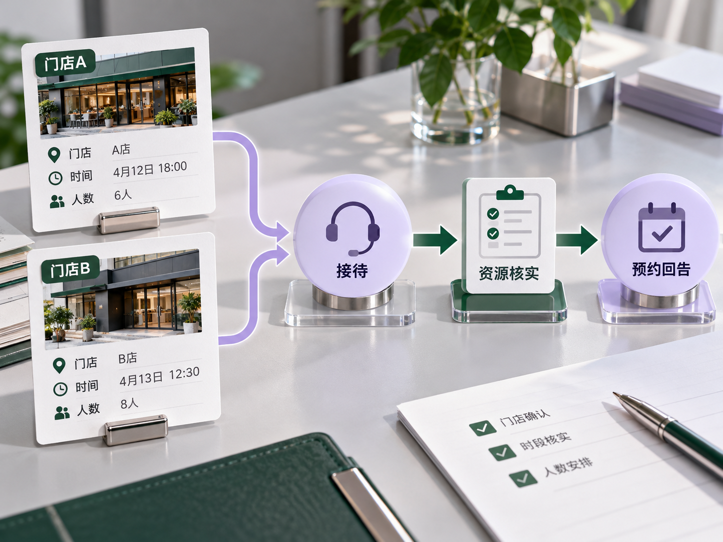 先定位门店,再核实到店时间、人数与可用资源。