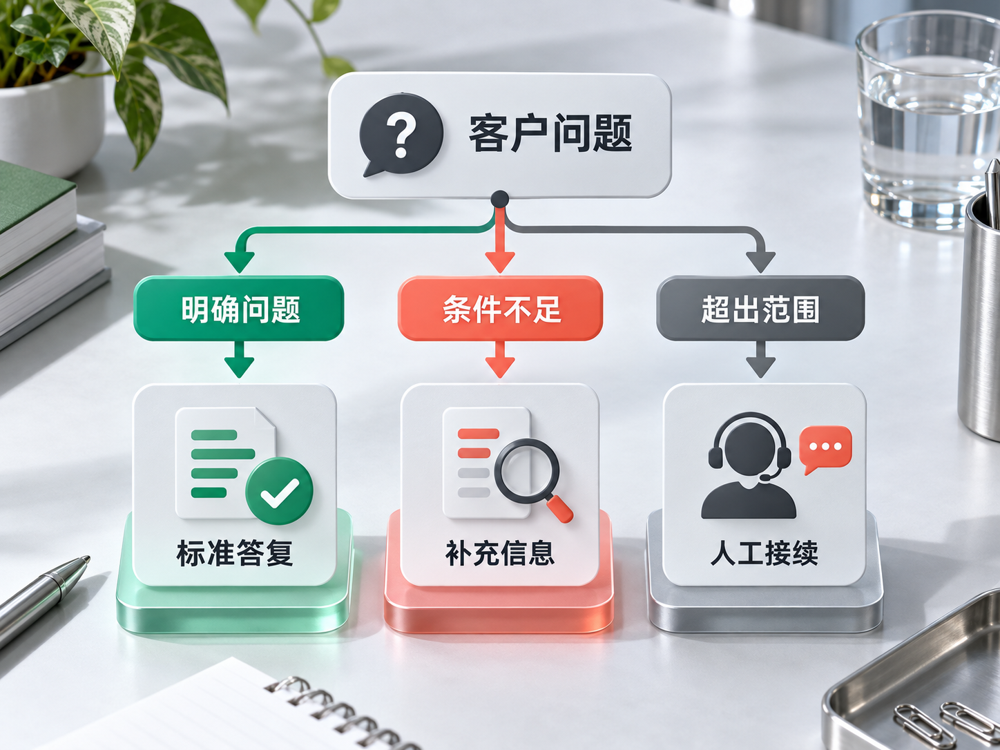 用简单、缺条件和超范围问题检验自动接待与人工接续。