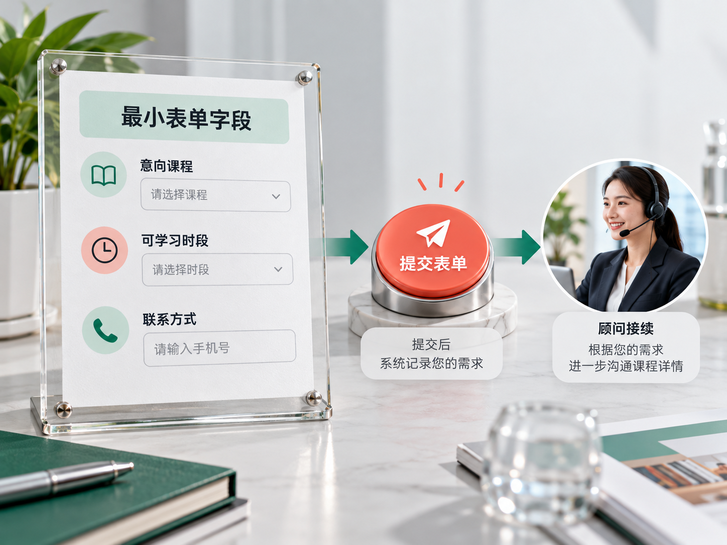 只收集下一步需要的信息,让顾问接到完整咨询背景。