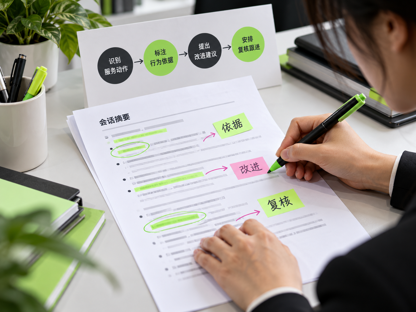 把抽象要求改成可观察行为,让人工质检有明确依据。