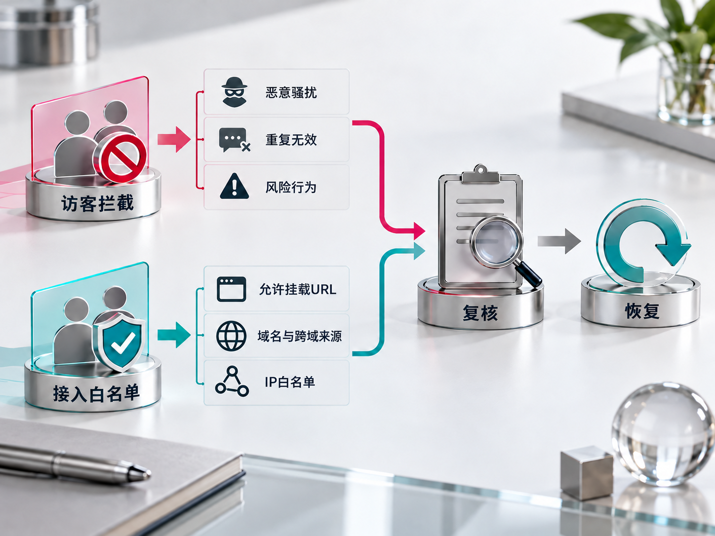 选择最小处理范围,访客拦截与接入规则分别核对。