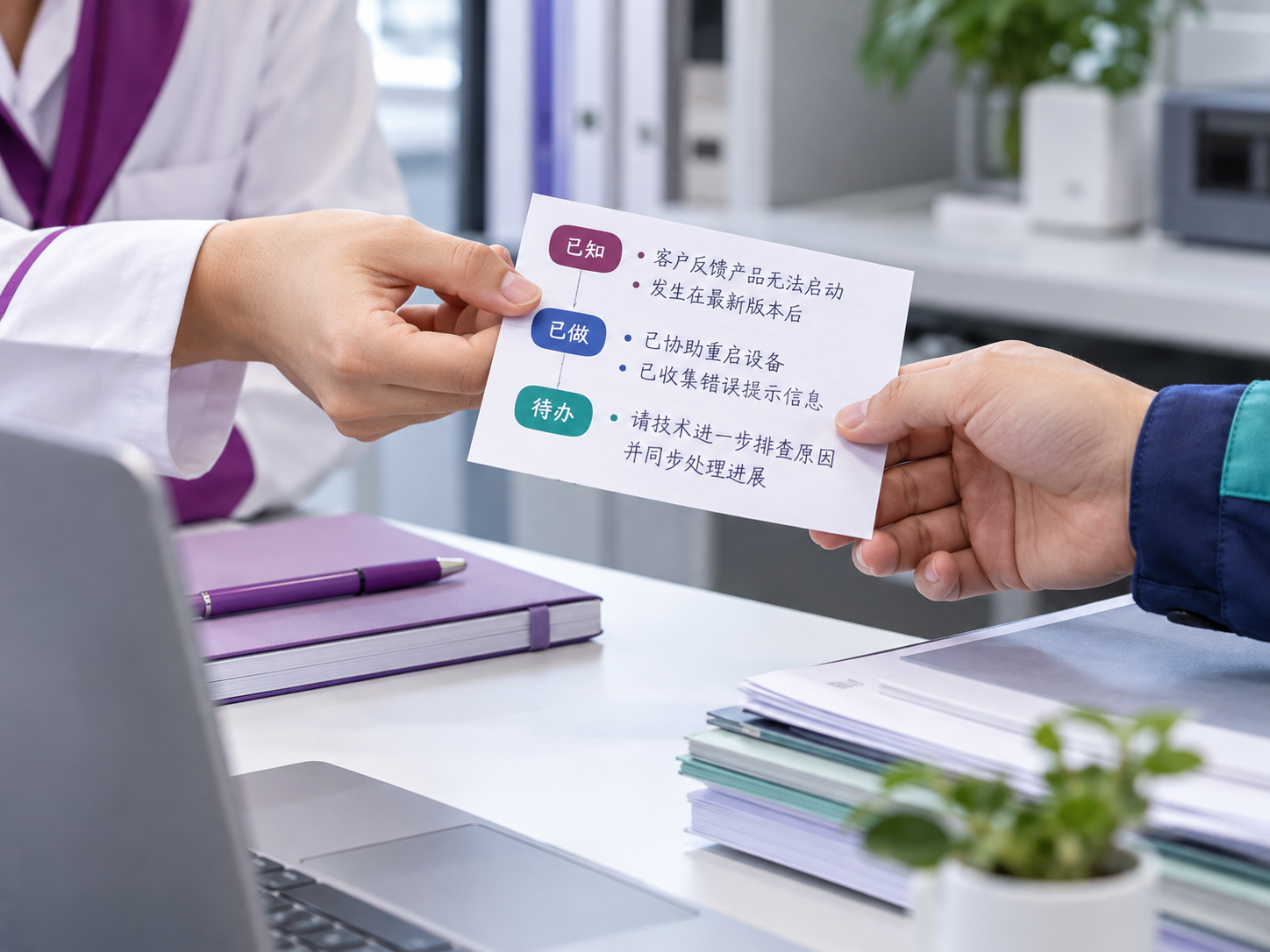 转接时一起交出问题摘要,让接收人员直接继续处理。