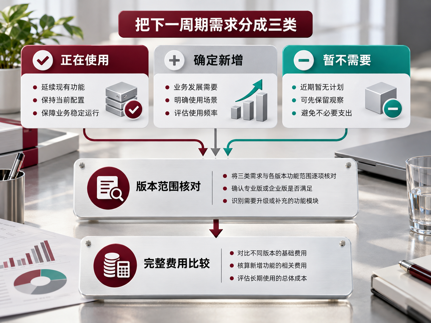 把下一周期需求分清,再依据实际范围选择续费版本。