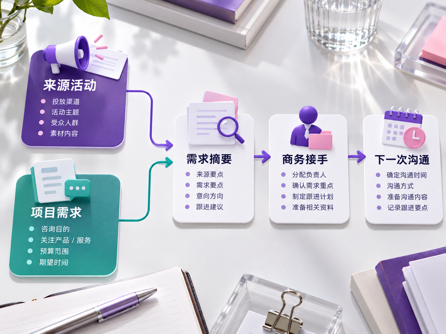 来源说明和项目需求分别记录，商务接手时更容易判断。