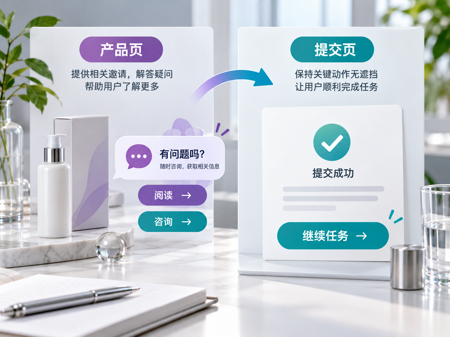 按页面任务调整邀请方式,减少遮挡和重复打扰。