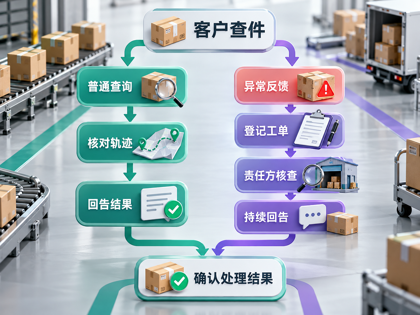 普通查询与异常工单分流处理,核查和回告责任保持连续。