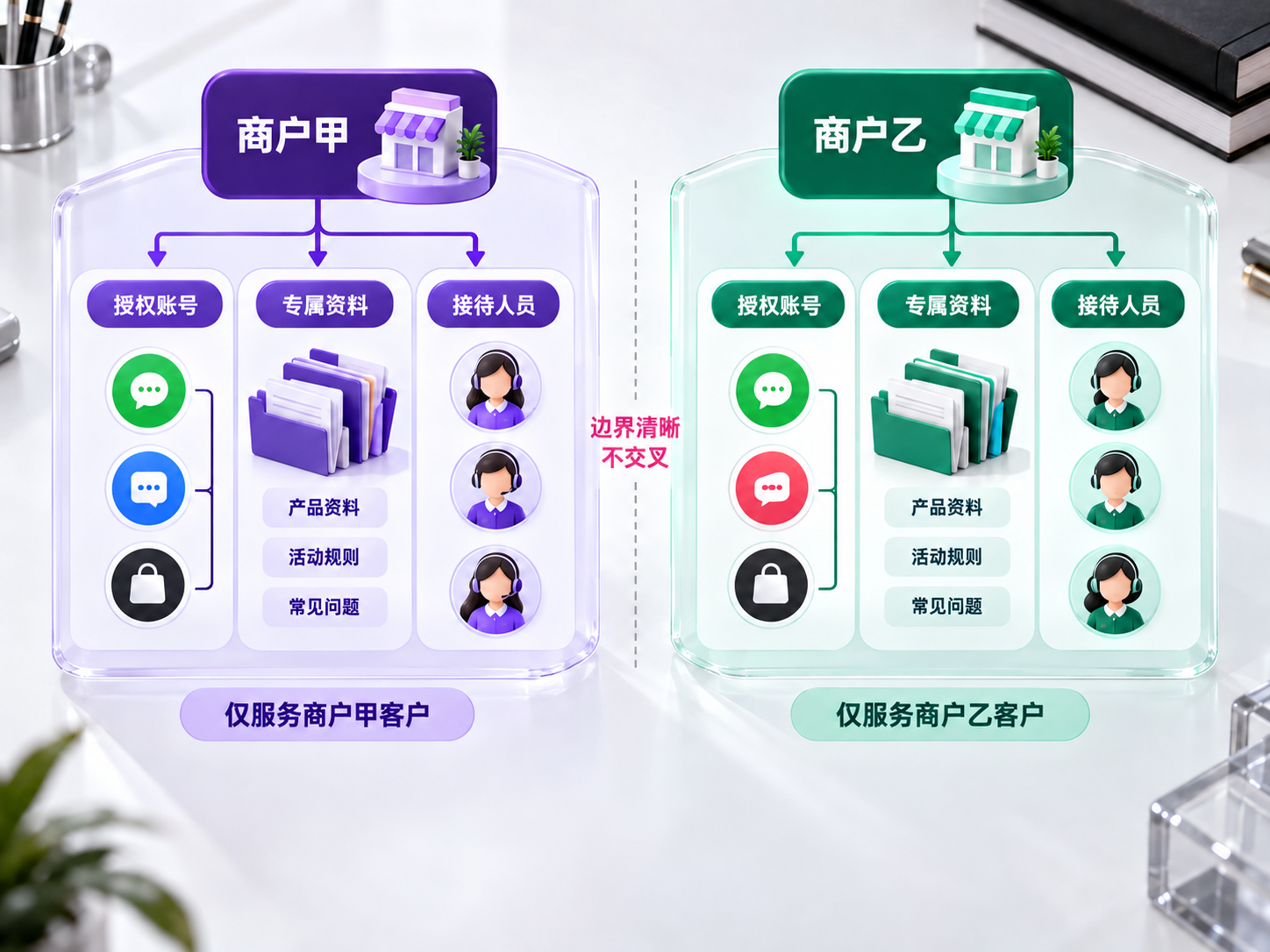 按独立商户和授权维护人员清单，客户资料保持清楚归属。