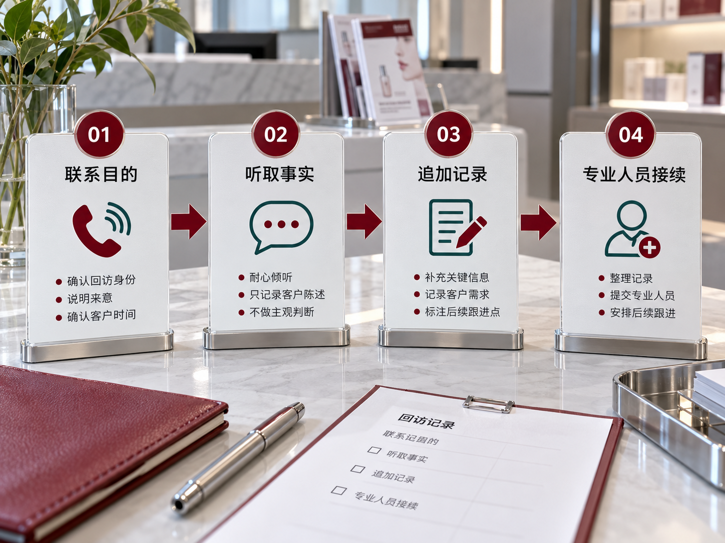回访记录保留客户原话，再由对应人员继续处理。
