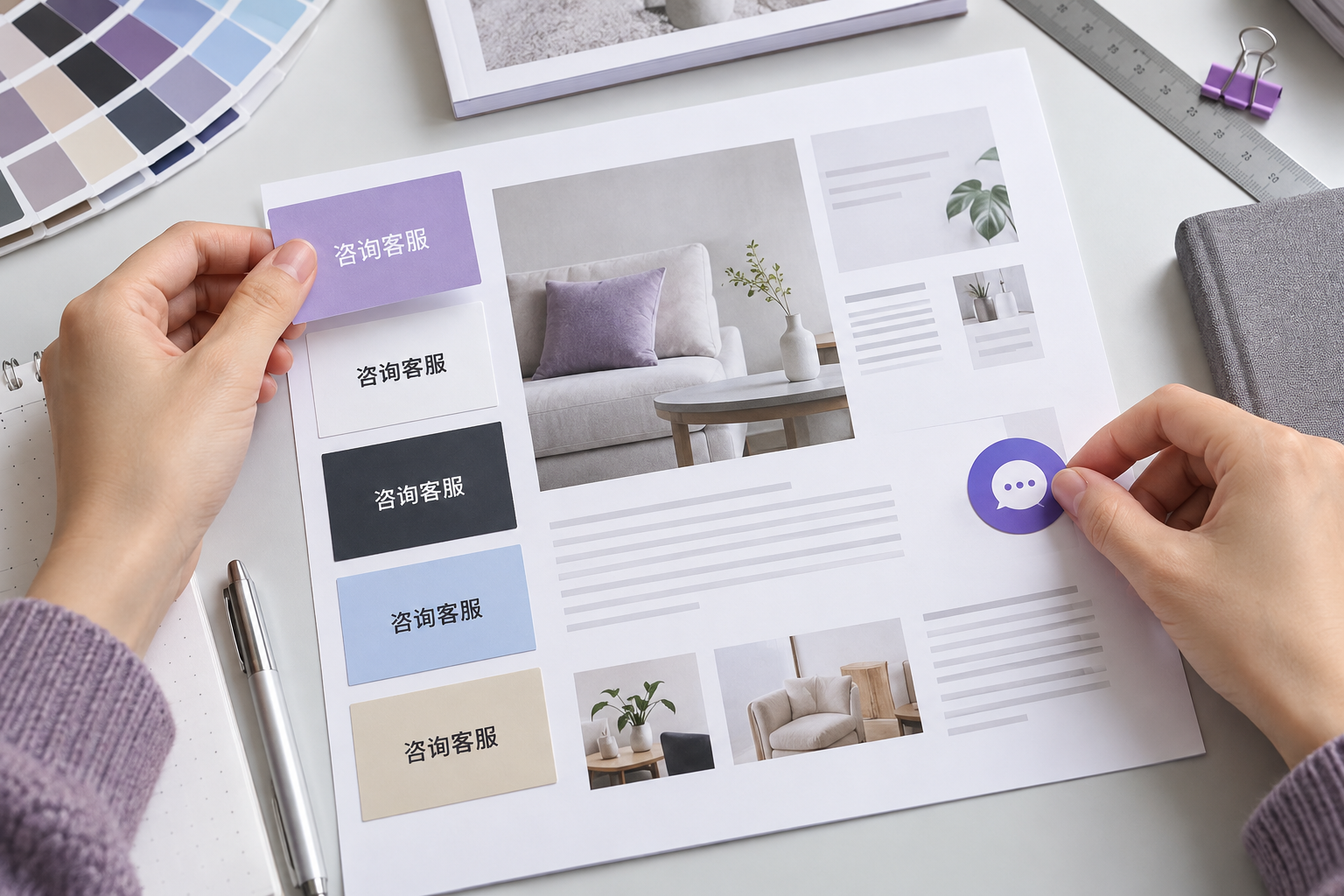 背景、文字和按钮颜色共同影响品牌识别与阅读。