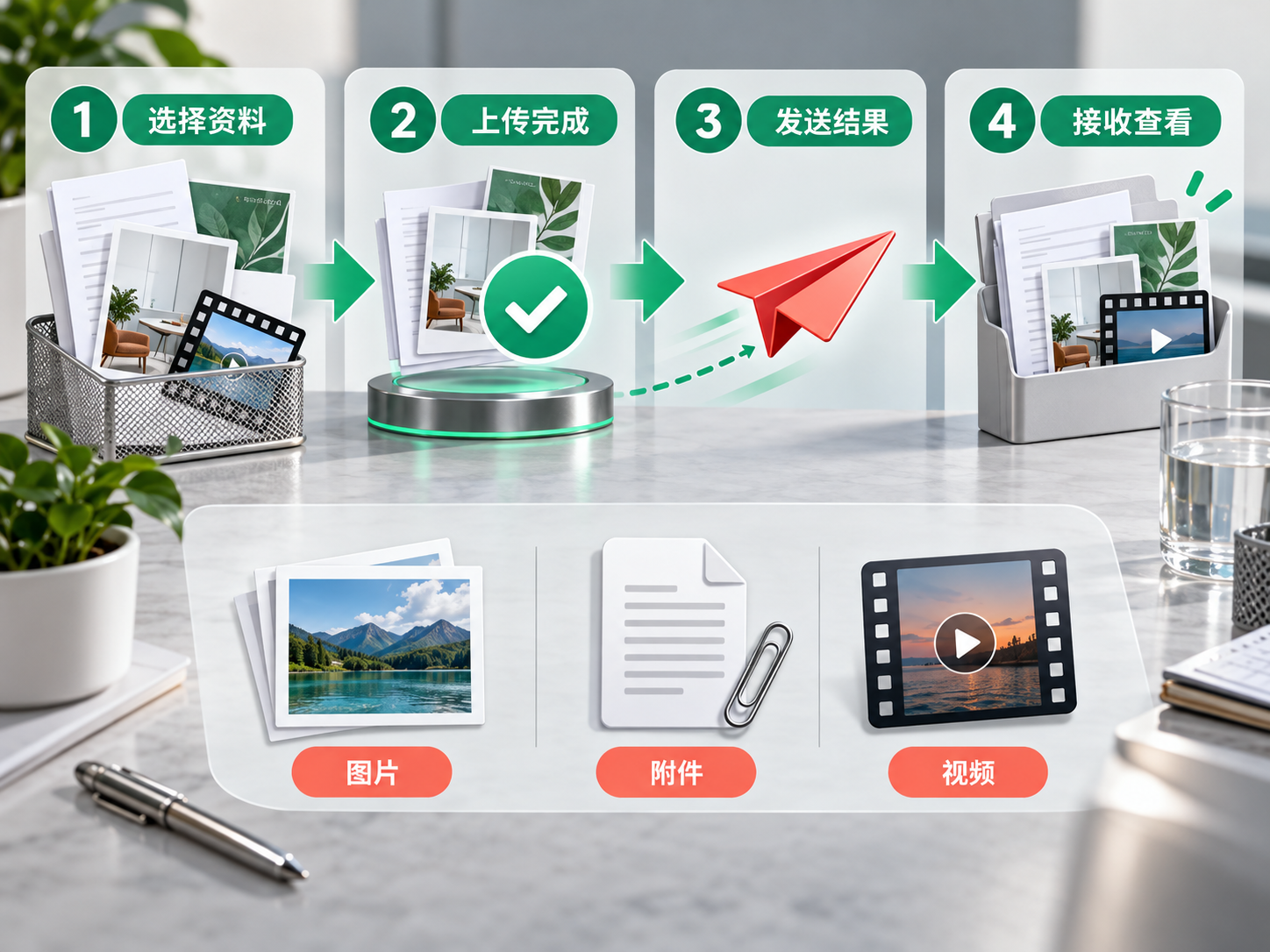 从上传到接收查看走完一遍,确认资料真正送达。